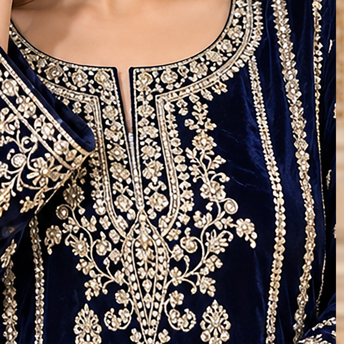 Purple Velvet Embroidered Suit - Full View