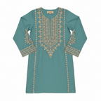 Embroidered Teal Kurta - Pakistani traditional dress with intricate embroidery