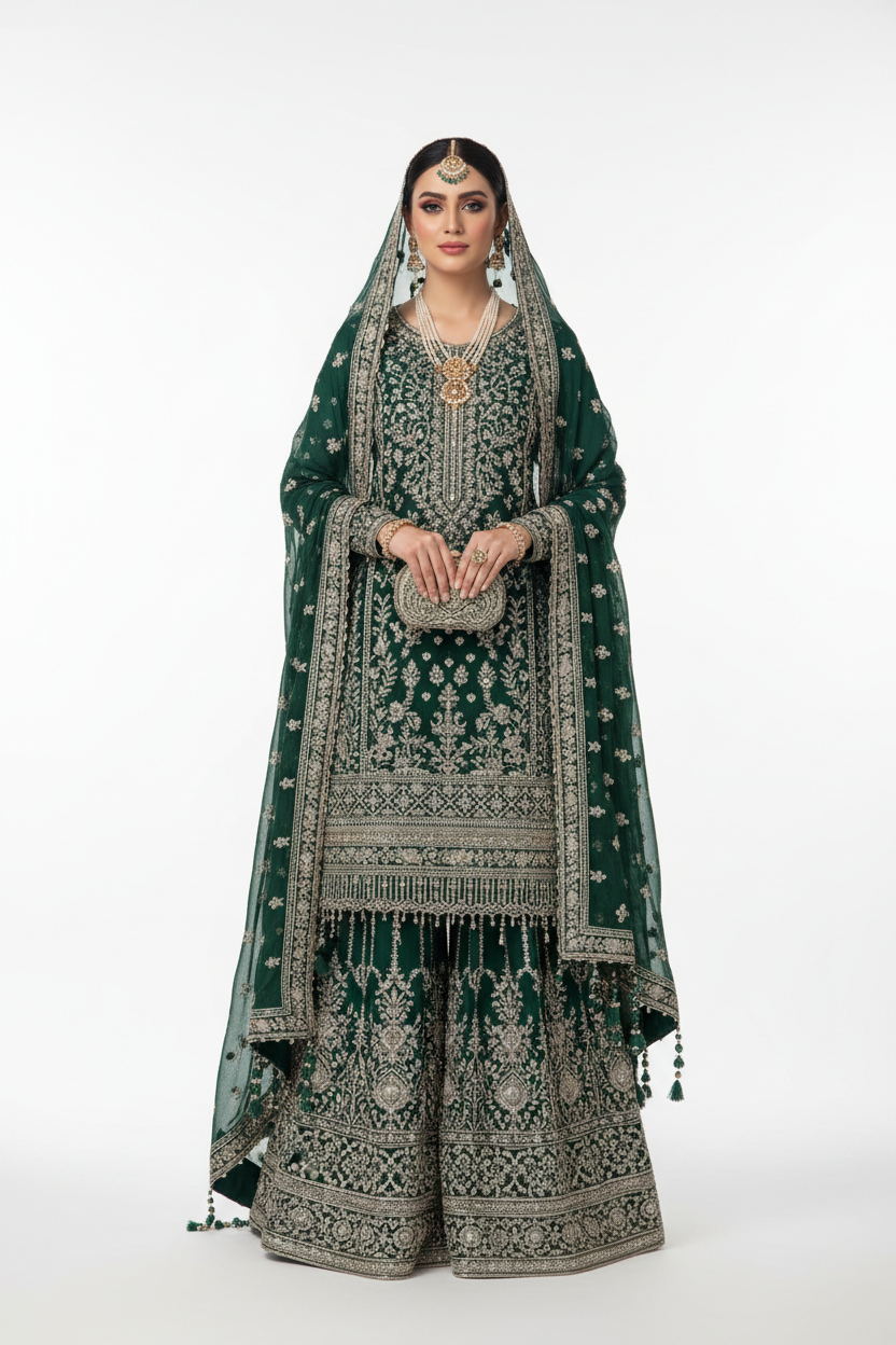 Emerald Green Bridal Sharara Set - KADZE Bridals Edit 2026