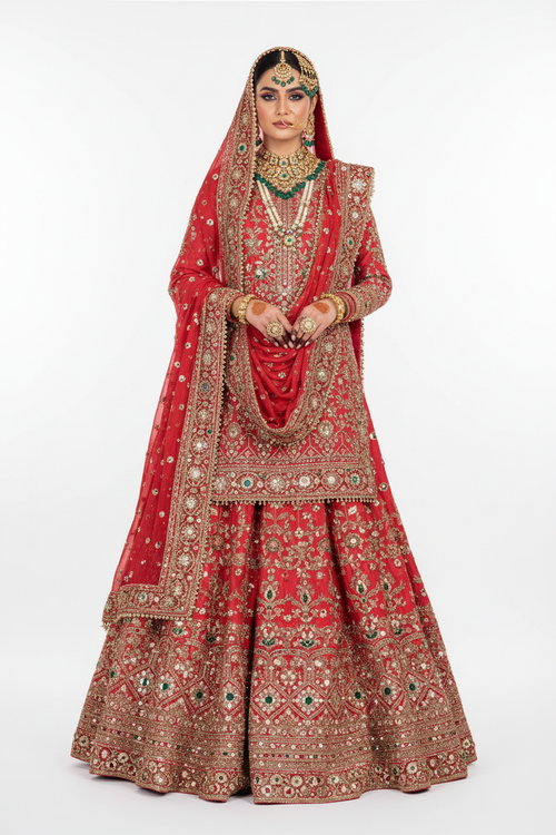 Coral Red Bridal Suit with Heavy Dupatta - KADZE Bridals Edit 2026
