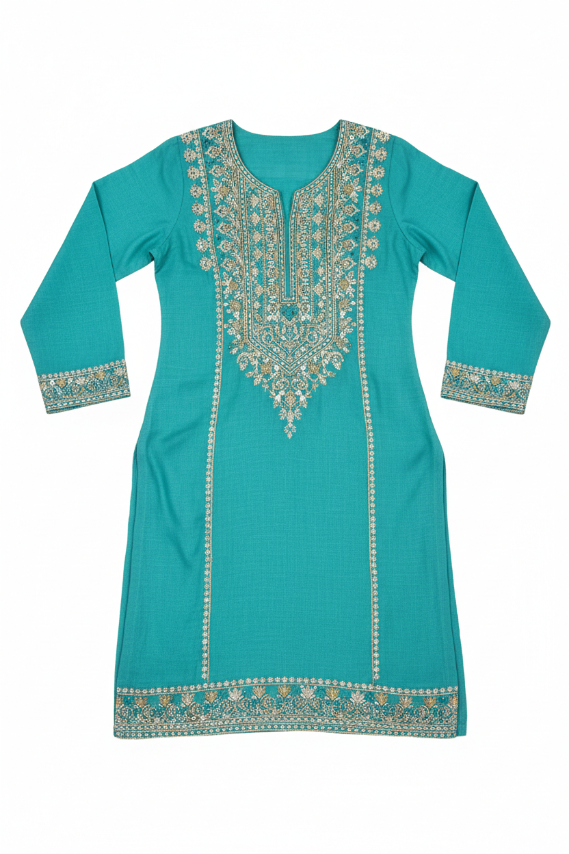 Embroidered Teal Kurta