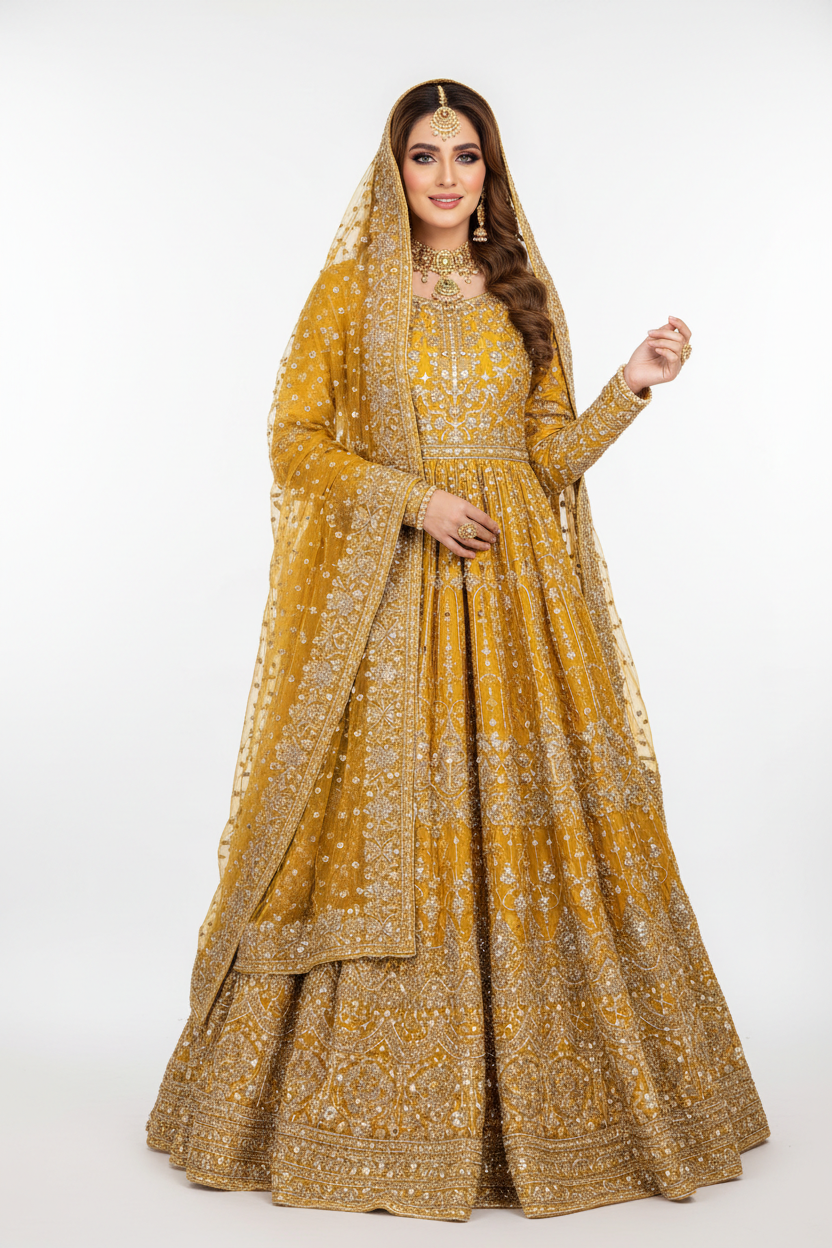 Golden Yellow Bridal Pishwas Suit - KADZE Bridals Edit 2026
