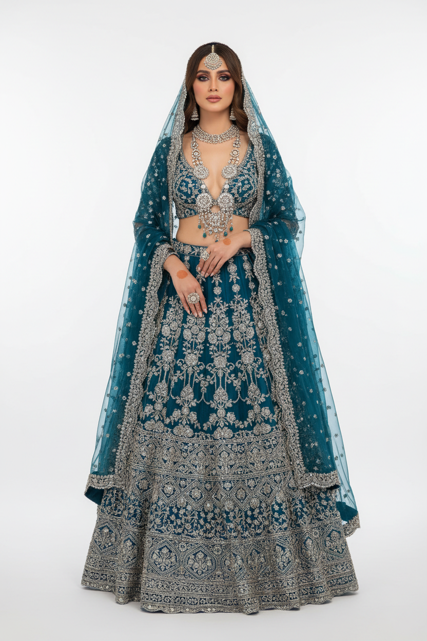 Teal Blue Embroidered Bridal Suit - KADZE Bridals Edit 2026