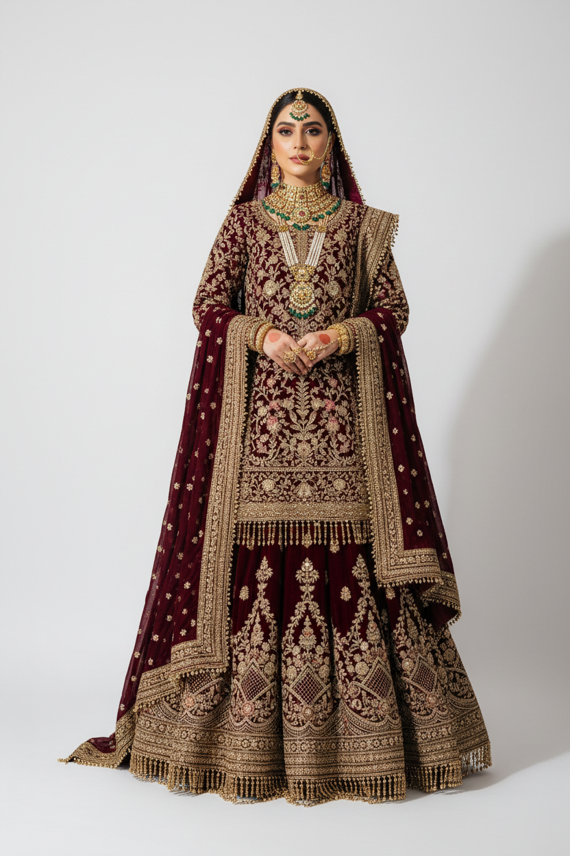 Maroon Velvet Bridal Suit - KADZE Bridals Edit 2026