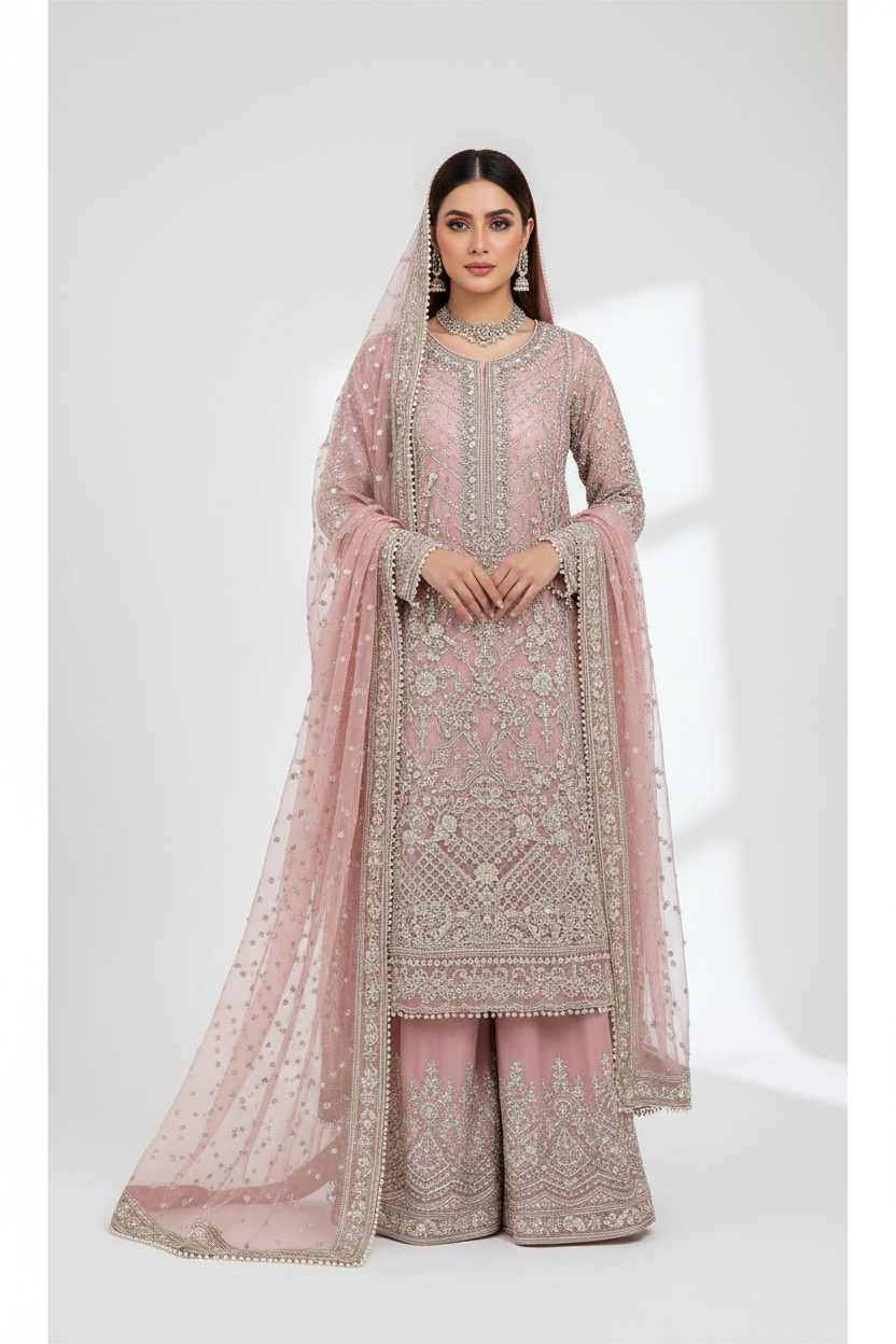 Blush Pink Embroidered Bridal Suit - KADZE Bridals Edit 2026