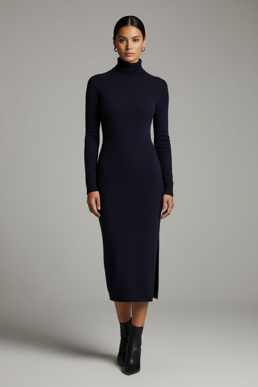 Midnight Cashmere Turtleneck Dress