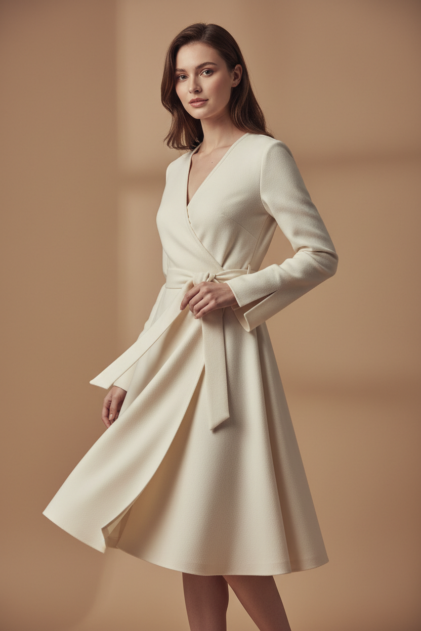 Ivory Wool Wrap Dress