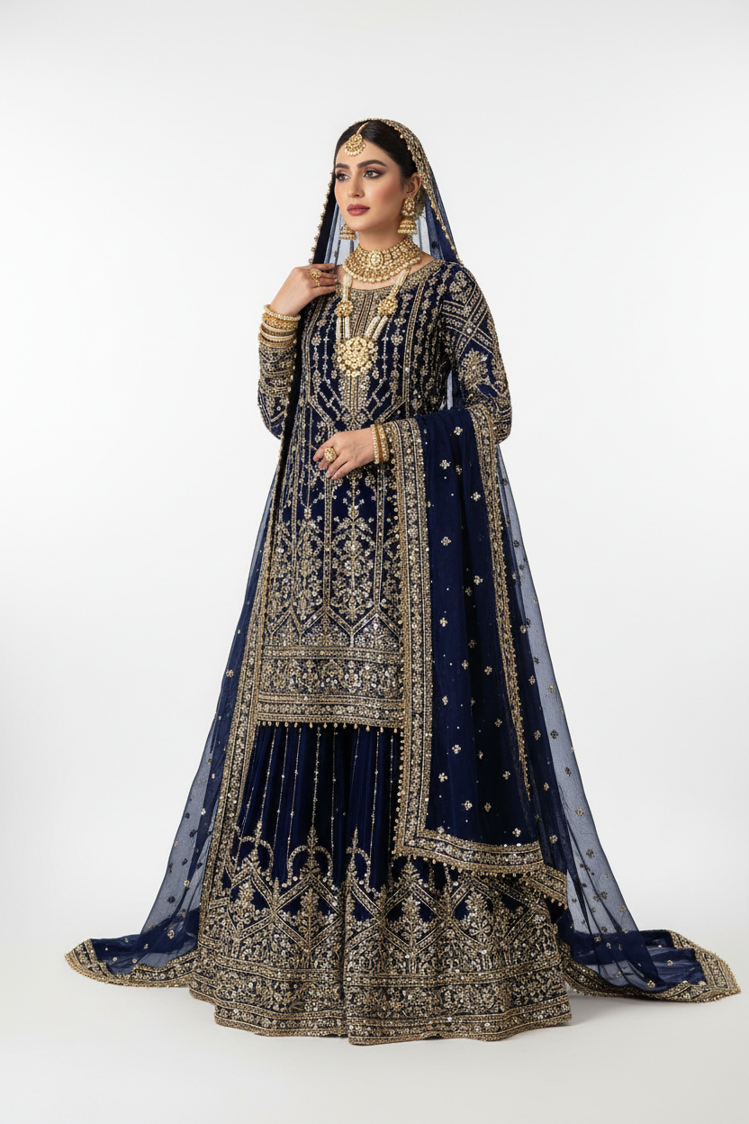 Navy Blue Gota Patti Bridal Suit - KADZE Bridals Edit 2026
